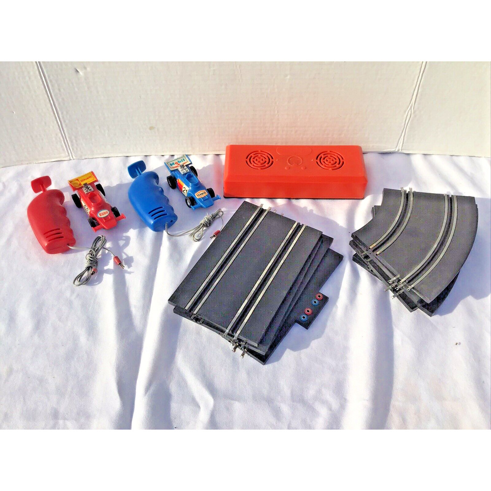 14 Pc Parts Lot Vintage Formula Slot Race Track Cars Controllers Battery Box